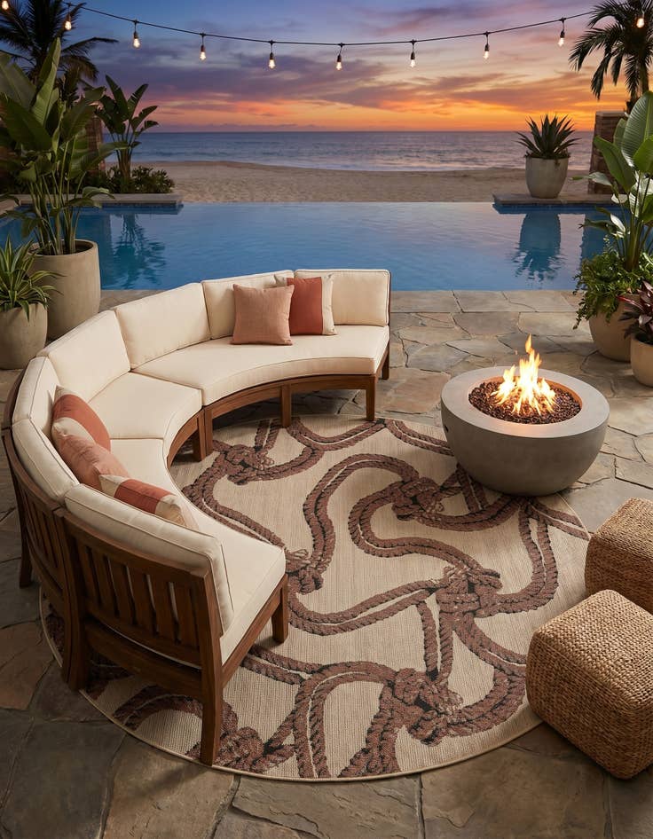 Detail image of 7' 10 x 7' 10 Easy-Clean Coastal Indoor / Outdoor Round Rug
