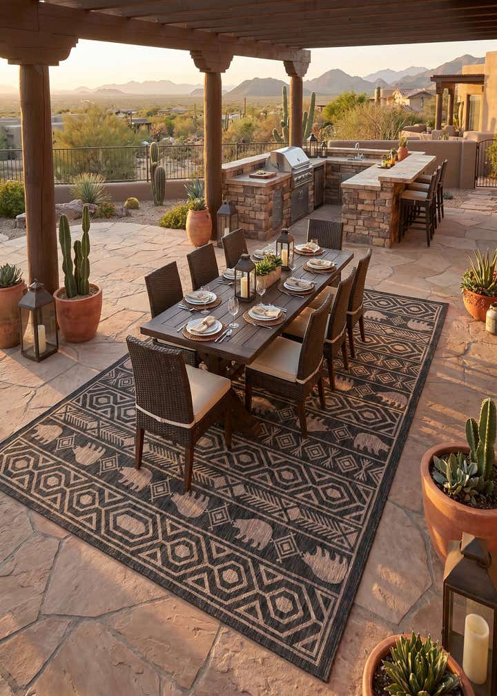 10' x 14' Easy-Clean Southwestern Indoor / Outdoor Rug