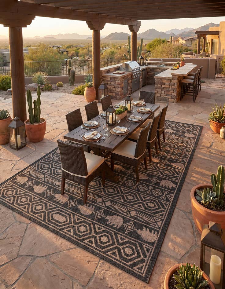 Detail image of 10' x 14' Easy-Clean Southwestern Indoor / Outdoor Rug