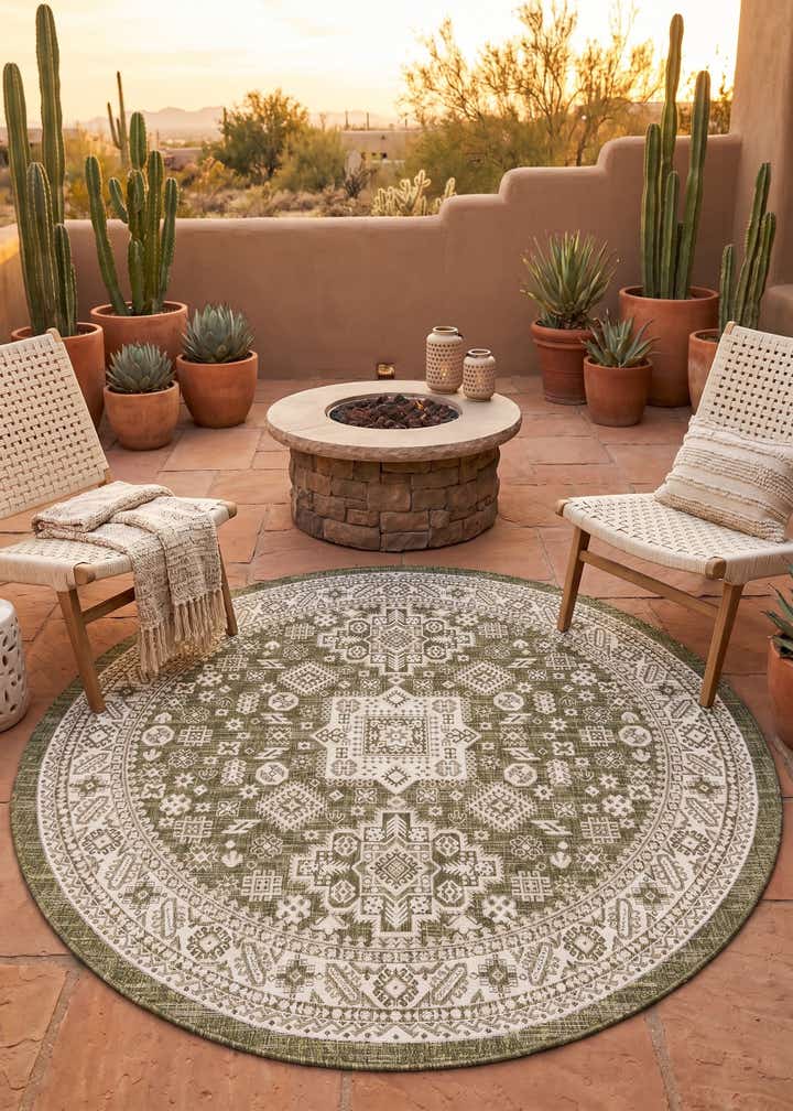 7' 10 x 7' 10 Easy-Clean Aztec Indoor / Outdoor Round Rug
