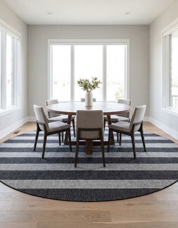 Charcoal Gray Easy-Clean Ribbon Indoor / Outdoor Round Rug