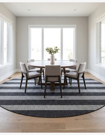 Charcoal Gray Easy-Clean Ribbon Indoor / Outdoor Round Rug