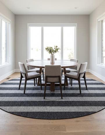 Charcoal Gray Easy-Clean Ribbon Indoor / Outdoor Round Rug