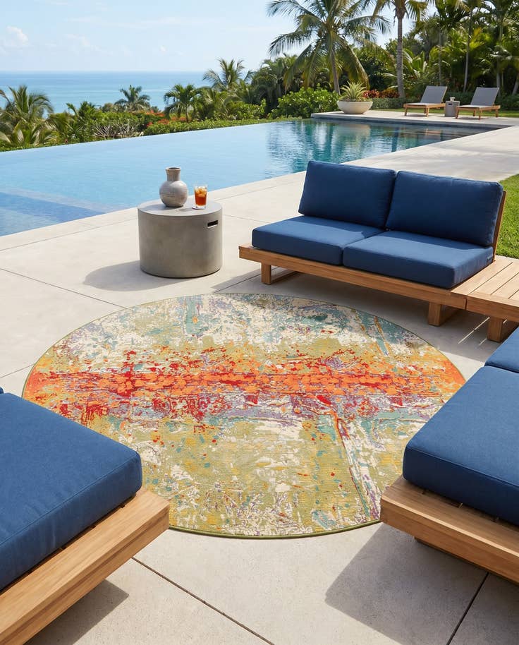 Detail image of 7' x 7' Easy-Clean Modern Indoor / Outdoor Round Rug