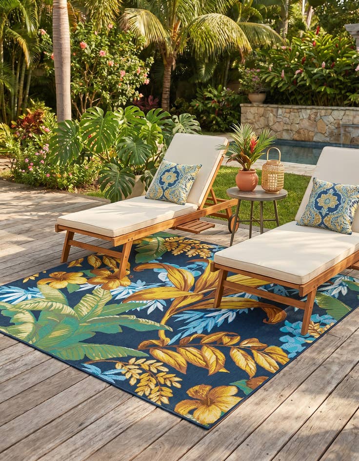 Detail image of 6' x 6' Easy-Clean Botanical Indoor / Outdoor Square Rug