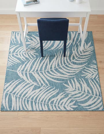 Light Aqua Easy-Clean Botanical Indoor / Outdoor Square Rug