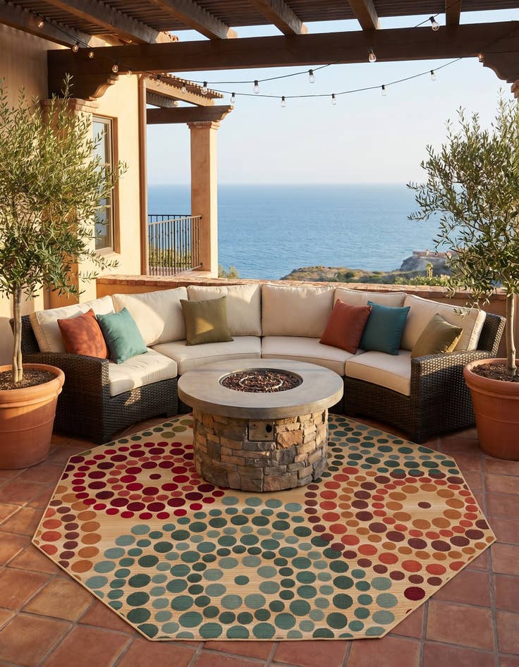 Detail image of 7' x 7' Easy-Clean Modern Indoor / Outdoor Octagon Rug