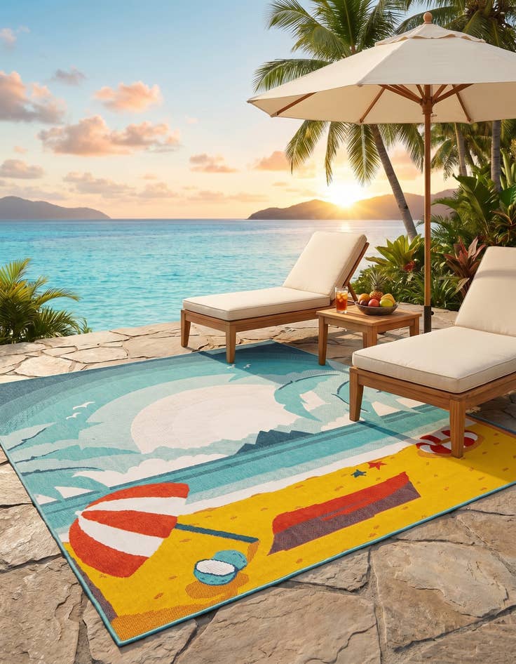 Detail image of 7' 10 x 7' 10 Easy-Clean Coastal Indoor / Outdoor Square Rug
