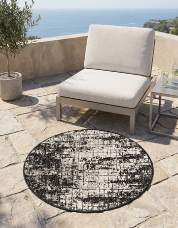 Black and White Easy-Clean Modern Indoor / Outdoor Round Rug