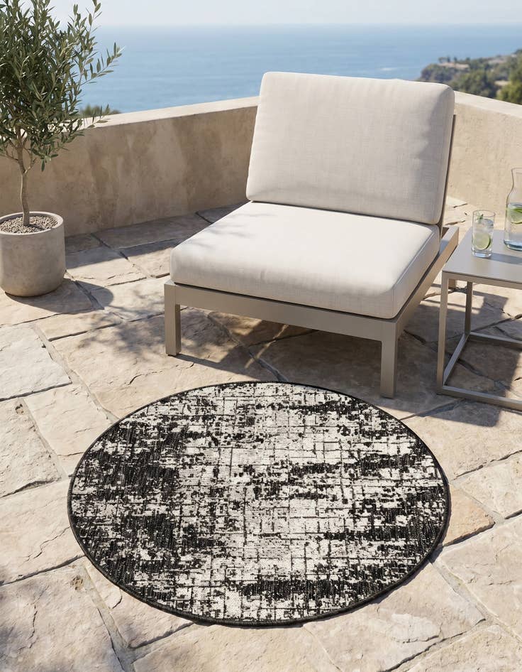 Detail image of 3' x 3' Easy-Clean Modern Indoor / Outdoor Round Rug