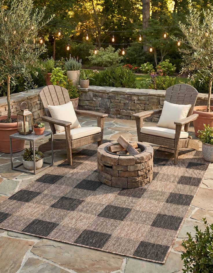 Detail image of 4' x 6' Easy-Clean Checkered Indoor / Outdoor Rug