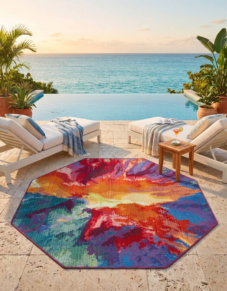 Detail image of 4' x 4' Easy-Clean Modern Indoor / Outdoor Octagon Rug