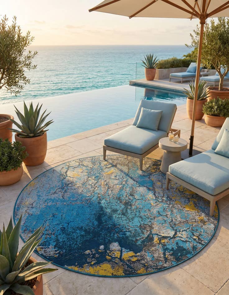 Detail image of 5' x 5' Easy-Clean Modern Indoor / Outdoor Round Rug