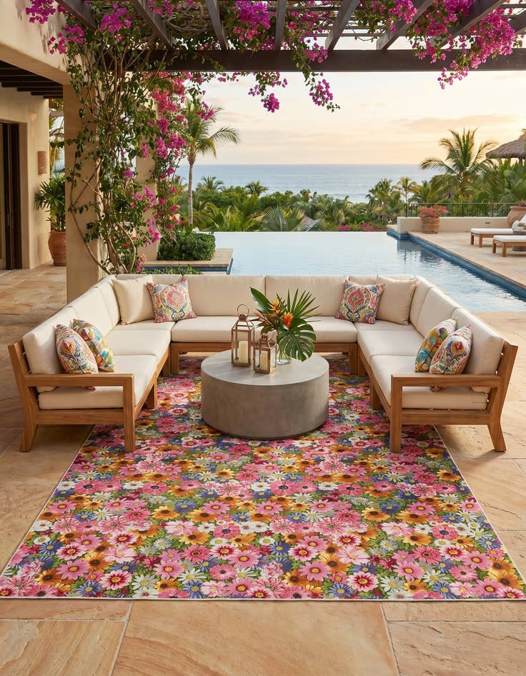 Detail image of 10' x 14' Easy-Clean Botanical Indoor / Outdoor Rug