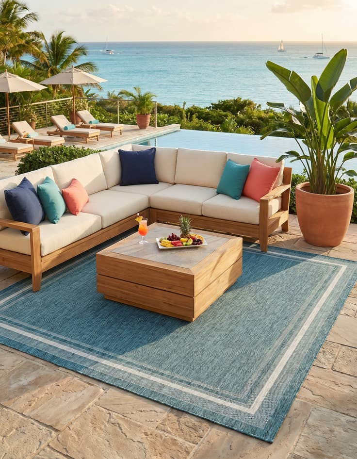 Detail image of 10' x 13' Easy-Clean Border Indoor / Outdoor Rug