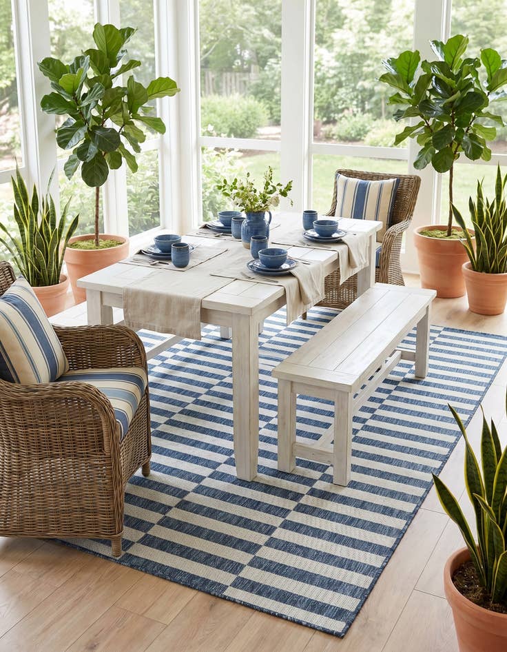 Detail image of 5' 3 x 7' Easy-Clean Striped Indoor / Outdoor Rug