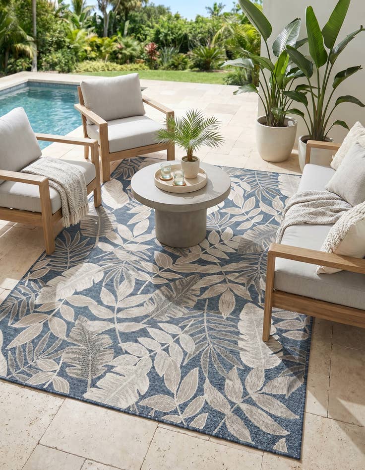 Detail image of 5' 2 x 8' Easy-Clean Botanical Indoor / Outdoor Rug