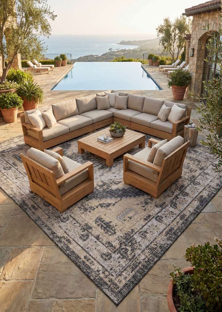 13' x 13' Easy-Clean Traditional Indoor / Outdoor Square Rug