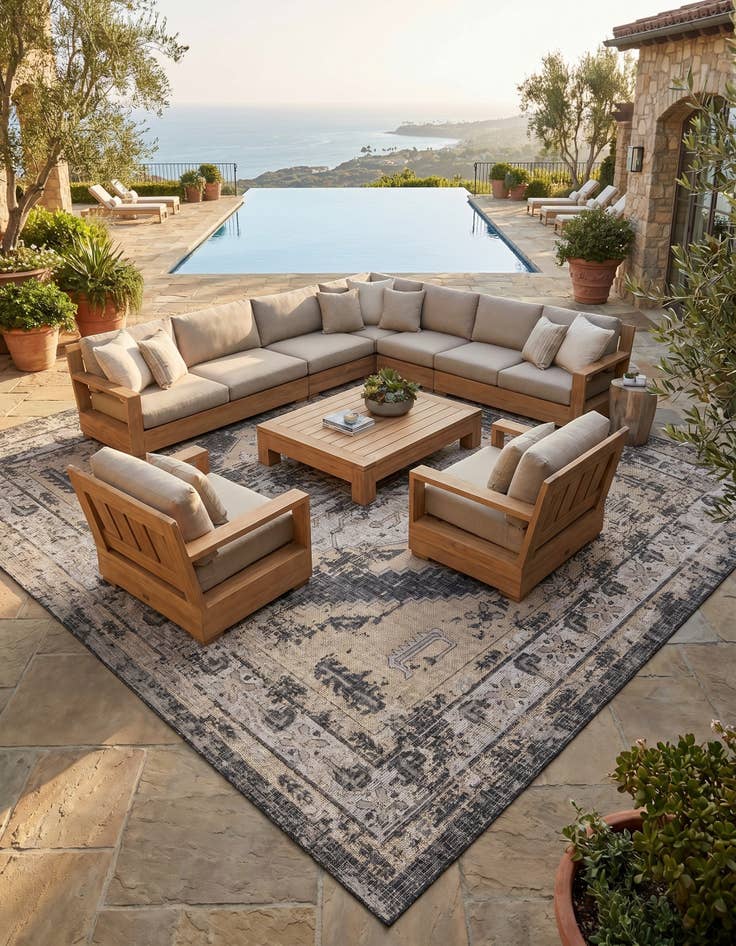 Detail image of 13' x 13' Easy-Clean Traditional Indoor / Outdoor Square Rug