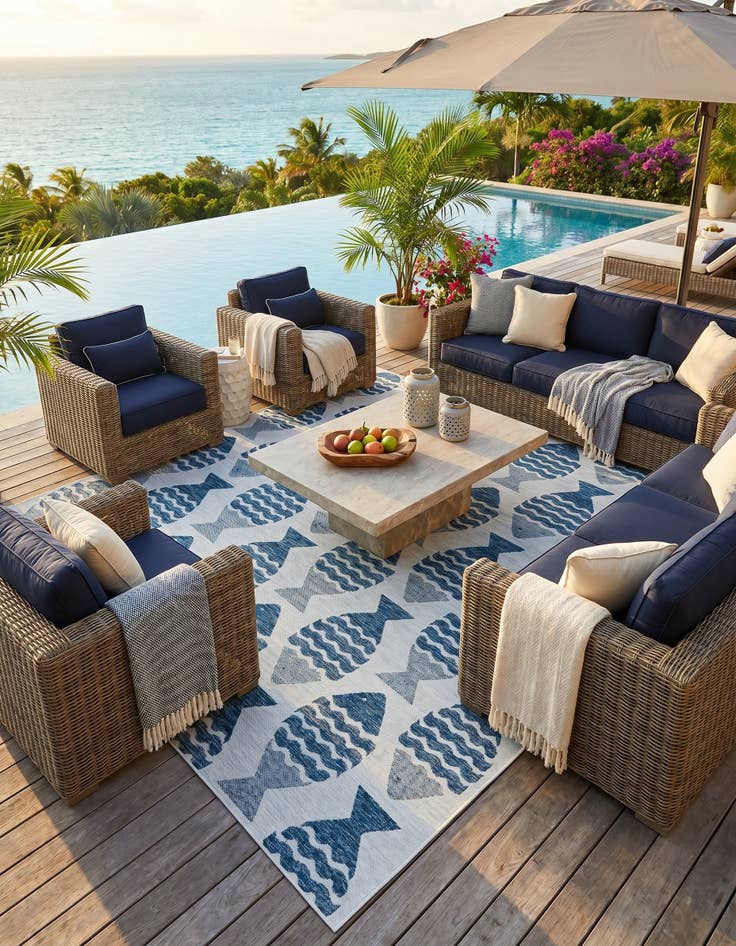 Detail image of 7' x 10' Easy-Clean Coastal Indoor / Outdoor Rug