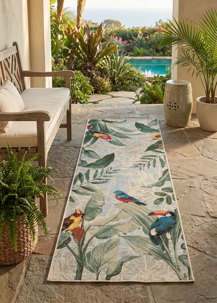 2' 7 x 7' Easy-Clean Botanical Indoor / Outdoor Runner Rug