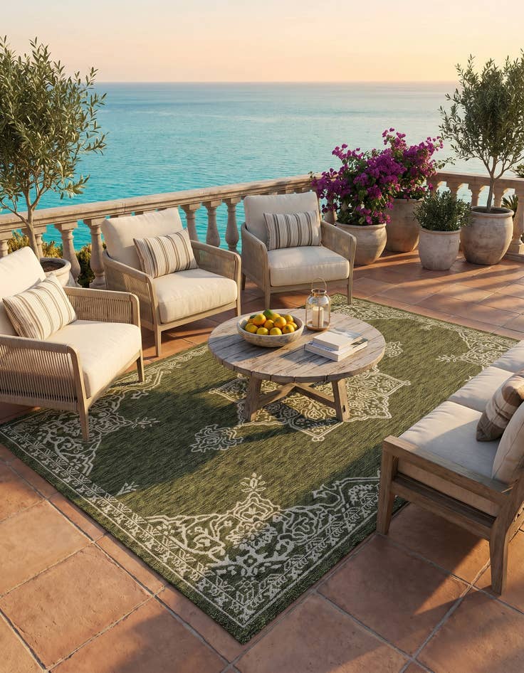 Detail image of 5' 3 x 8' Easy-Clean Traditional Indoor / Outdoor Rug