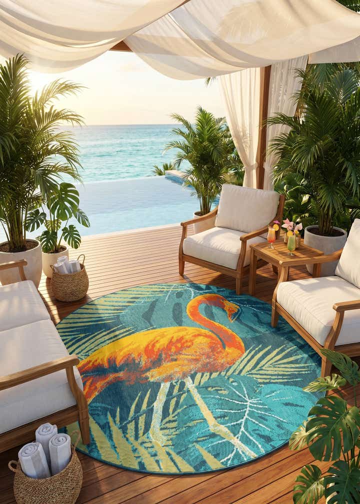 7' x 7' Easy-Clean Coastal Indoor / Outdoor Round Rug