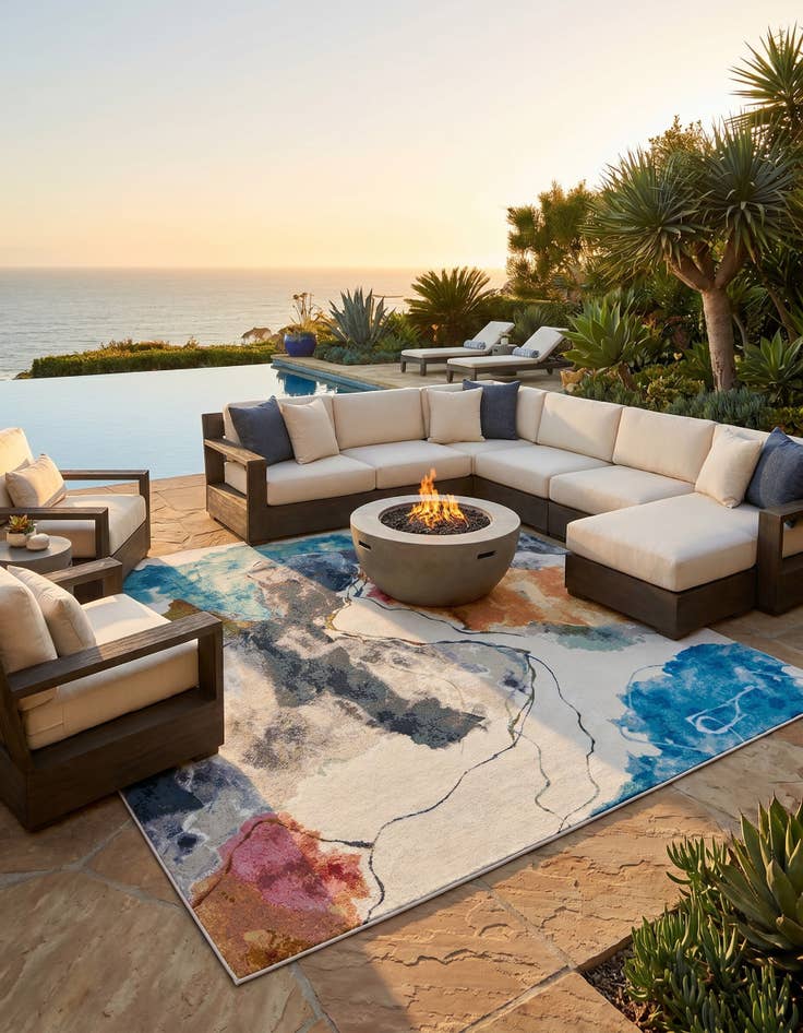 Detail image of 10' x 10' Easy-Clean Modern Indoor / Outdoor Square Rug