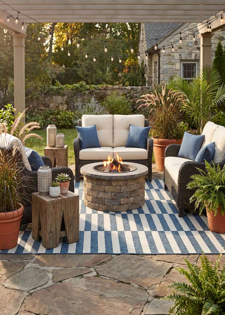 7' 10 x 7' 10 Easy-Clean Ribbon Indoor / Outdoor Square Rug