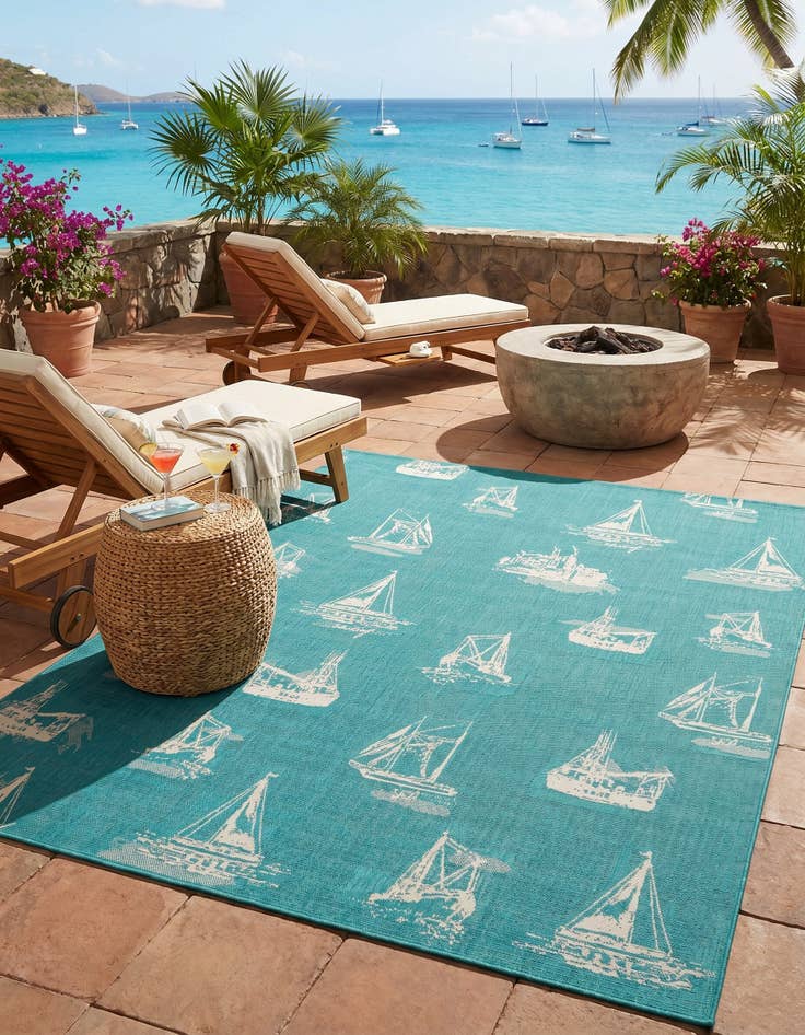 Detail image of 7' 10 x 10' Easy-Clean Coastal Indoor / Outdoor Rug