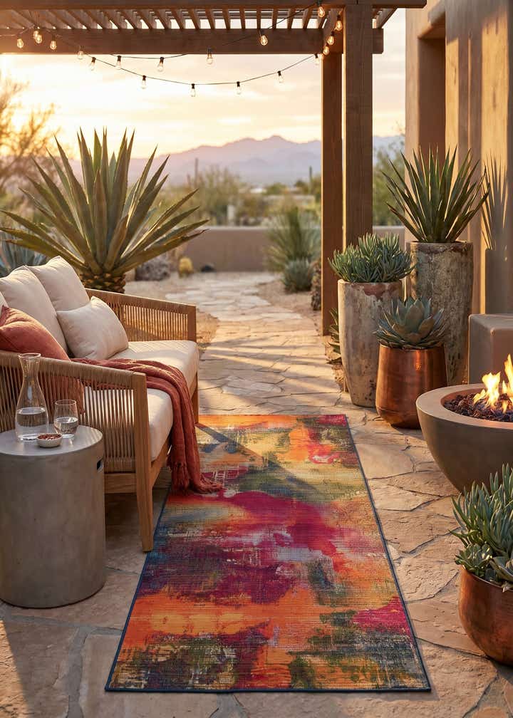 2' 7 x 7' Easy-Clean Modern Indoor / Outdoor Runner Rug