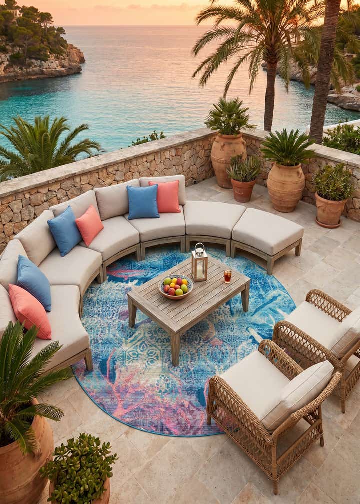 7' 10 x 7' 10 Easy-Clean Coastal Indoor / Outdoor Round Rug