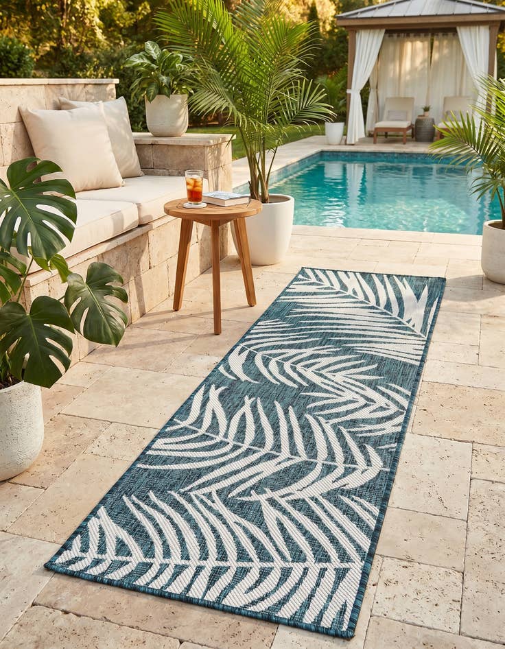 Detail image of 2' x 6' Easy-Clean Botanical Indoor / Outdoor Runner Rug