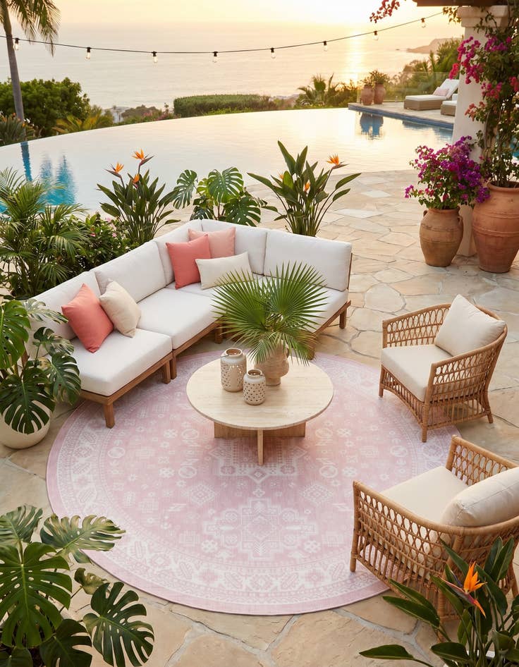 Detail image of 10' x 10' Easy-Clean Aztec Indoor / Outdoor Round Rug