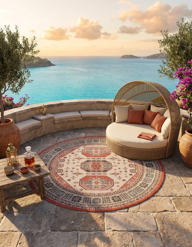 Detail image of 6' x 6' Easy-Clean Traditional Indoor / Outdoor Round Rug