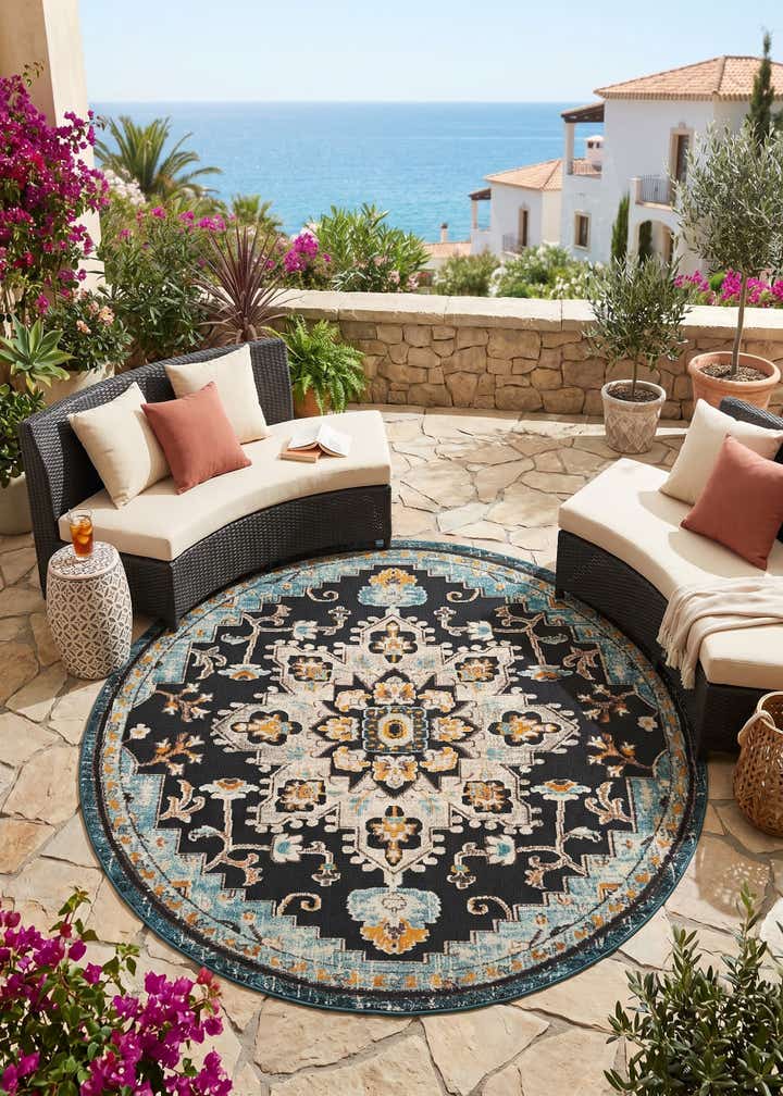 7' 10 x 7' 10 Easy-Clean Casablanca Indoor / Outdoor Round Rug
