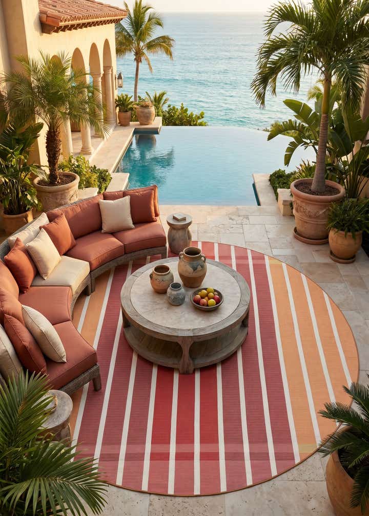 10' x 10' Easy-Clean Striped Indoor / Outdoor Round Rug