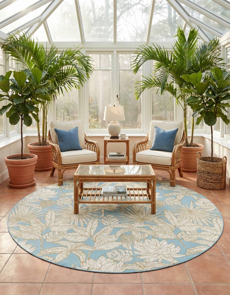 Detail image of 10' x 10' Easy-Clean Botanical Indoor / Outdoor Round Rug