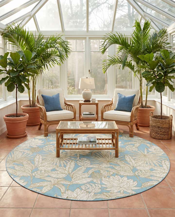 10' x 10' Easy-Clean Botanical Indoor / Outdoor Round Rug