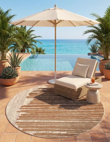 Beige Brown Easy-Clean Modern Indoor / Outdoor Round Rug
