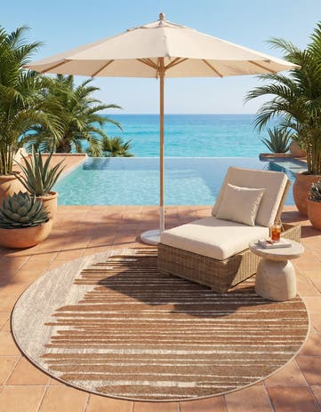 Beige Brown Easy-Clean Modern Indoor / Outdoor Round Rug