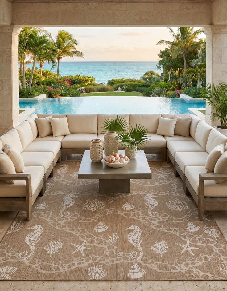 Detail image of 13' x 13' Easy-Clean Coastal Indoor / Outdoor Square Rug