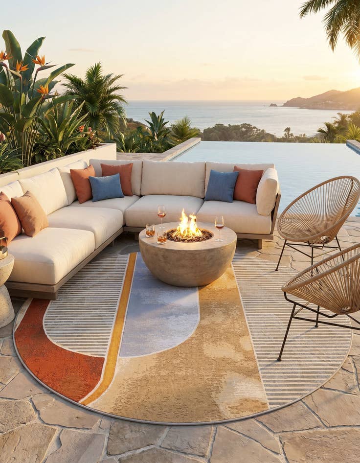 Detail image of 6' 1 x 6' 1 Easy-Clean Modern Indoor / Outdoor Round Rug