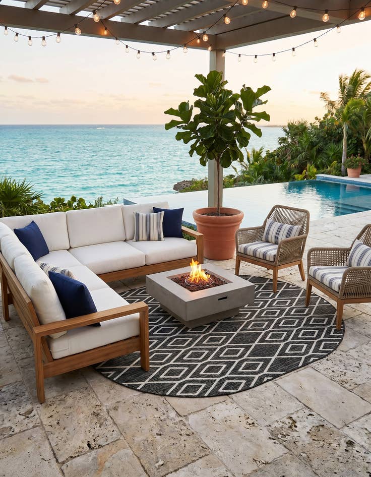 Detail image of 5' 3 x 8' Easy-Clean Jill Zarin Turks and Caicos Indoor / Outdoor Oval Rug