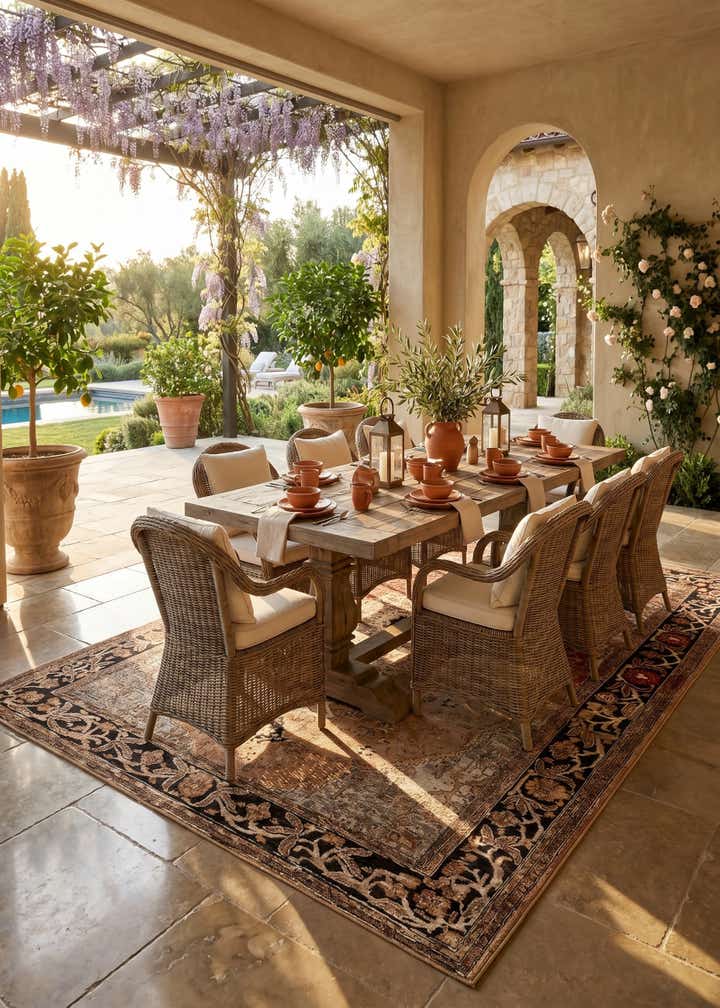 7' 10 x 10' Easy-Clean Traditional Indoor / Outdoor Rug