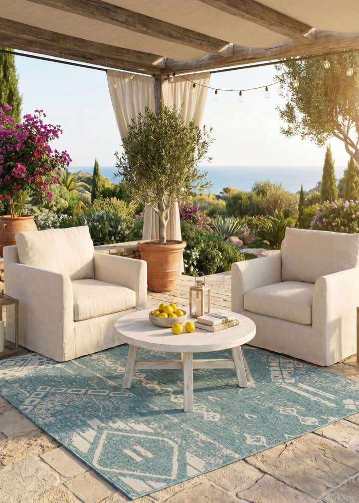 7' x 7' Easy-Clean Bohemian Indoor / Outdoor Square Rug