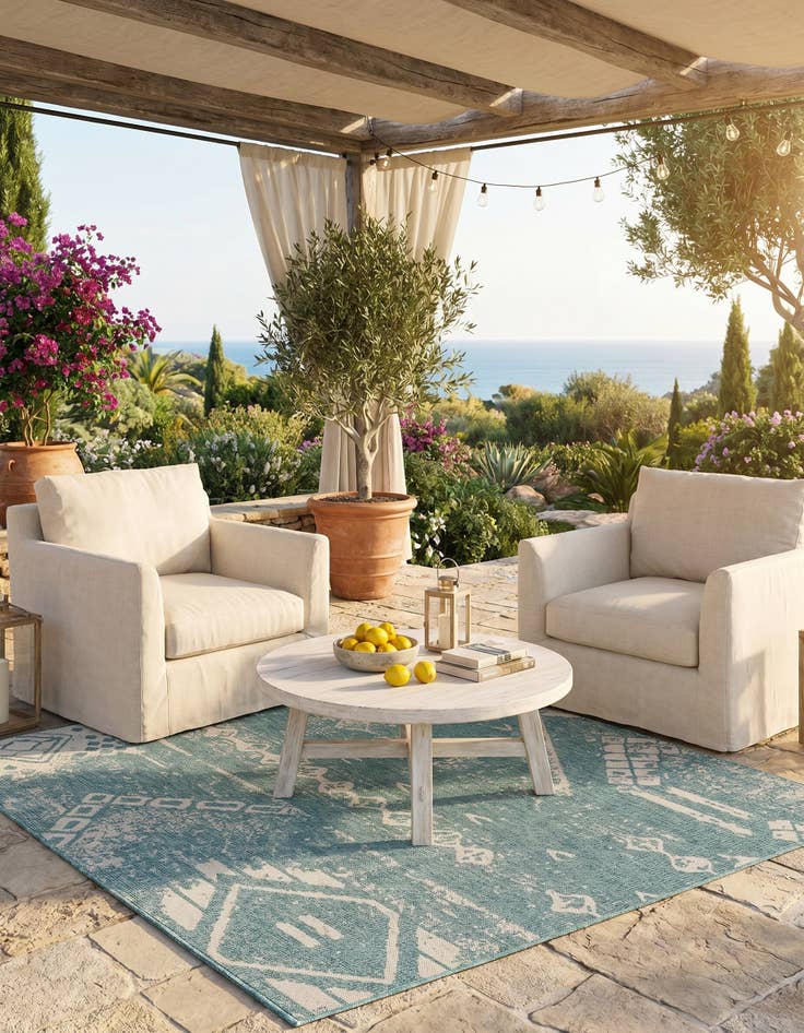 Detail image of 7' x 7' Easy-Clean Bohemian Indoor / Outdoor Square Rug