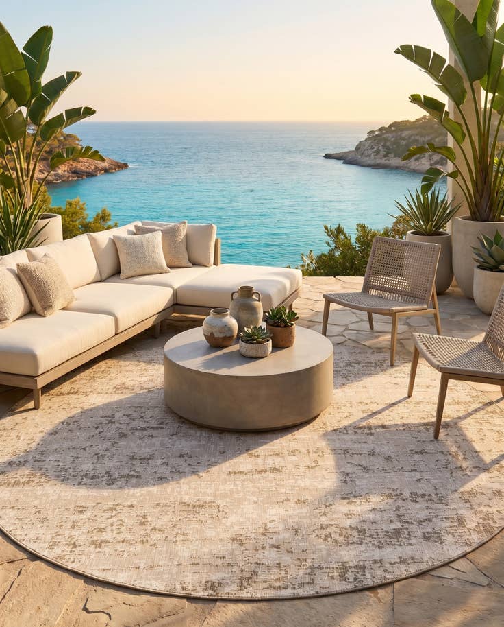 Detail image of 13' x 13' Easy-Clean Modern Indoor / Outdoor Round Rug