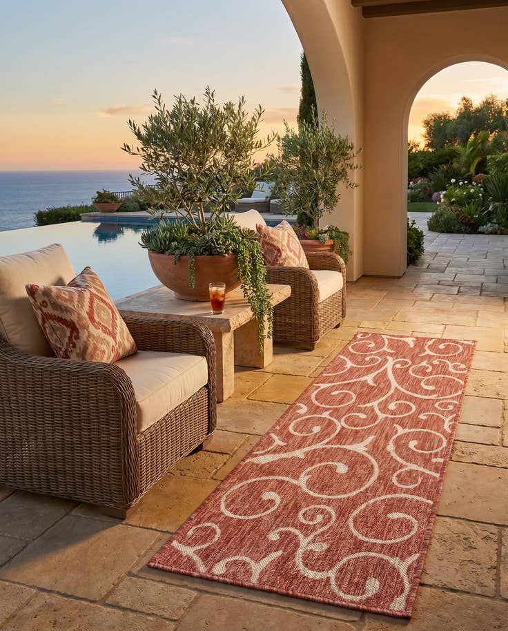 Detail image of 2' x 6' Easy-Clean Botanical Indoor / Outdoor Runner Rug