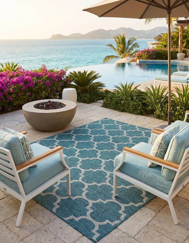 Detail image of 7' 10 x 7' 10 Easy-Clean Lattice Indoor / Outdoor Square Rug